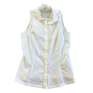 Brunello Cucinelli Womens Sz Large White Sleeveless Button-Up Blouse
